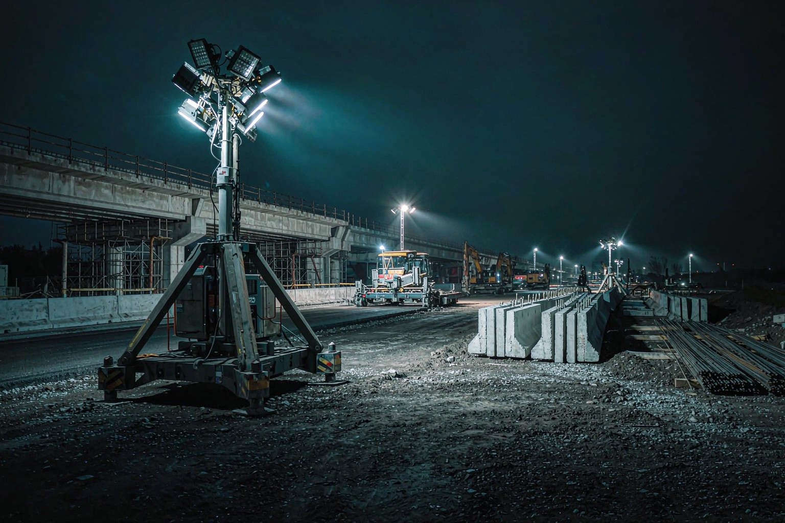Night construction site mobile solar light tower Night construction site mobile solar light tower